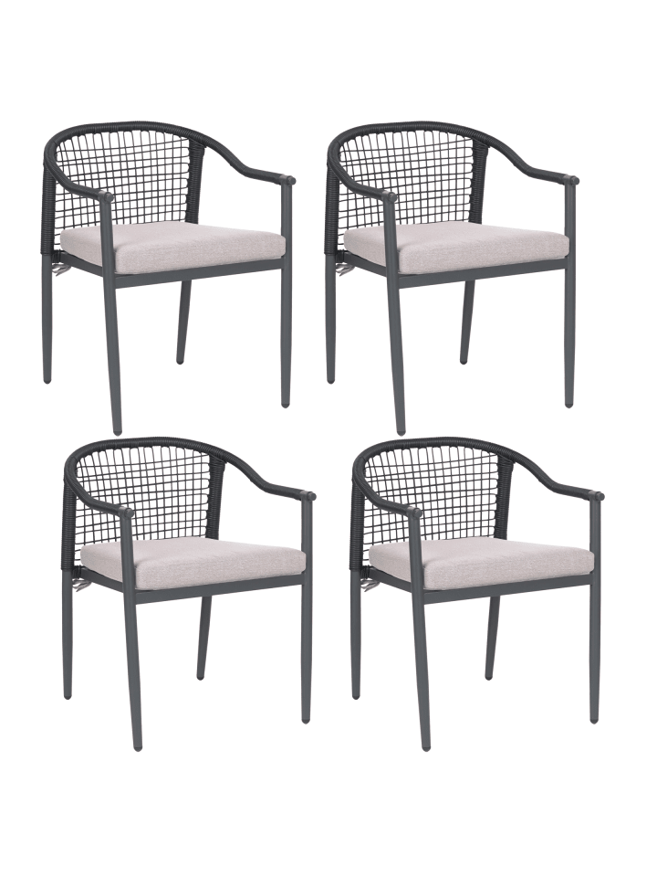 8er-Set Gartenstuhl OZZERO in Schwarz/Beige