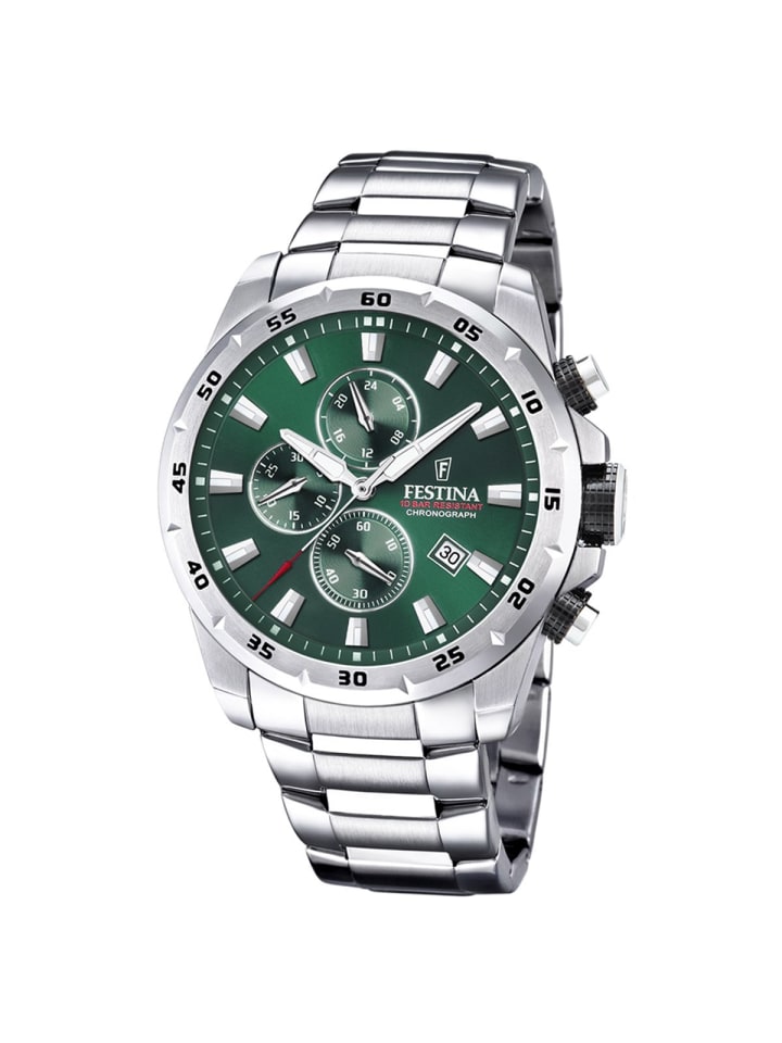 Herren-Chronograph Stahl/Dunkelgrün