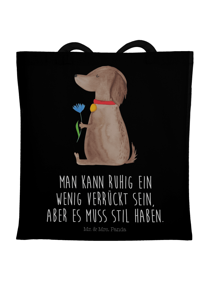 Tasche Hund Blume mit Spruch in Schwarz