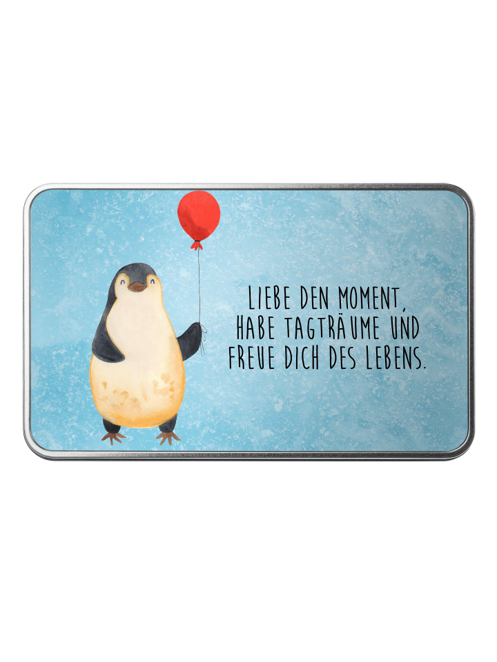 Geschenkbox Pinguin Luftballon mit Spruch in Eisblau