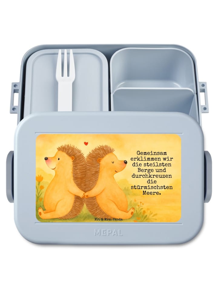 Bentobox Igel händchenhaltend Design mit Spruch in Blau Pastell