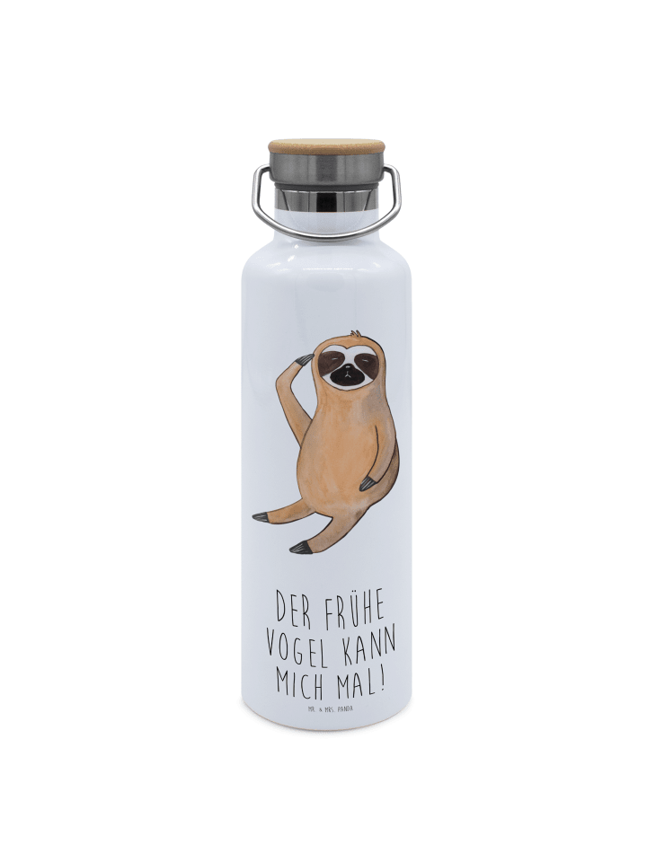 Trinkflasche Faultier Vogel mit Spruch in Weiß