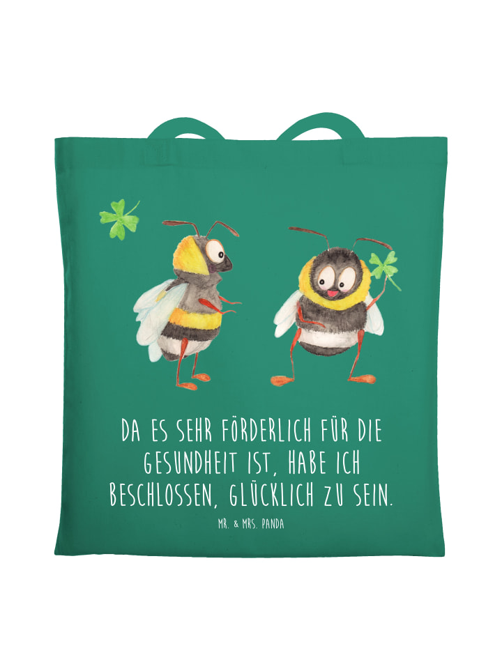 Tasche Hummeln Kleeblatt mit Spruch in Mint