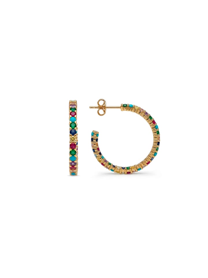 earrings in multicoloured zirconia with 18-K yellow gold finish - Balgil