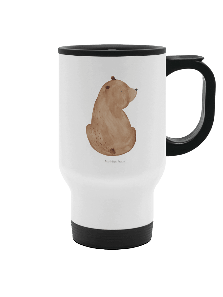 Thermosbecher Bär Schulterblick ohne Spruch in Weiß
