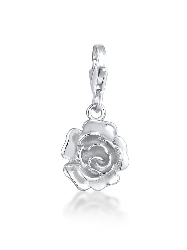 Charm 925 Sterling Silber Rose in Silber