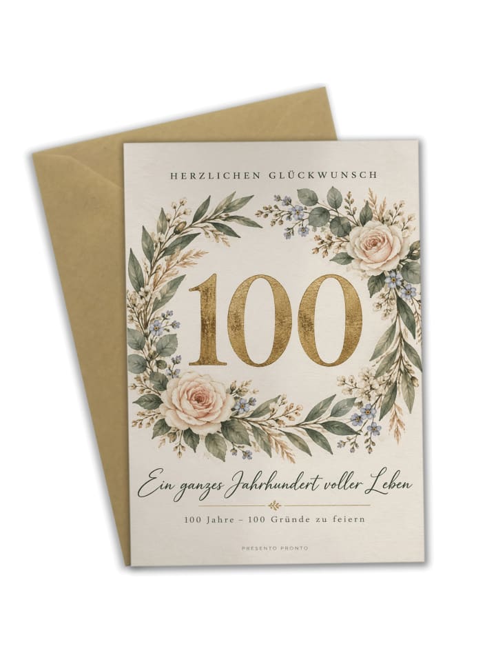 Glückwunschkarte 100 elegant Design mit Spruch in Weiß