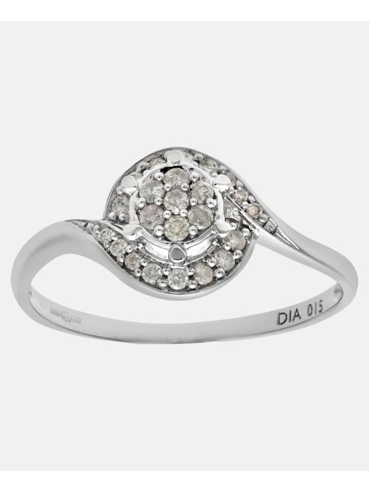 Cluster-Ring aus 375 Weißgold mit Diamant