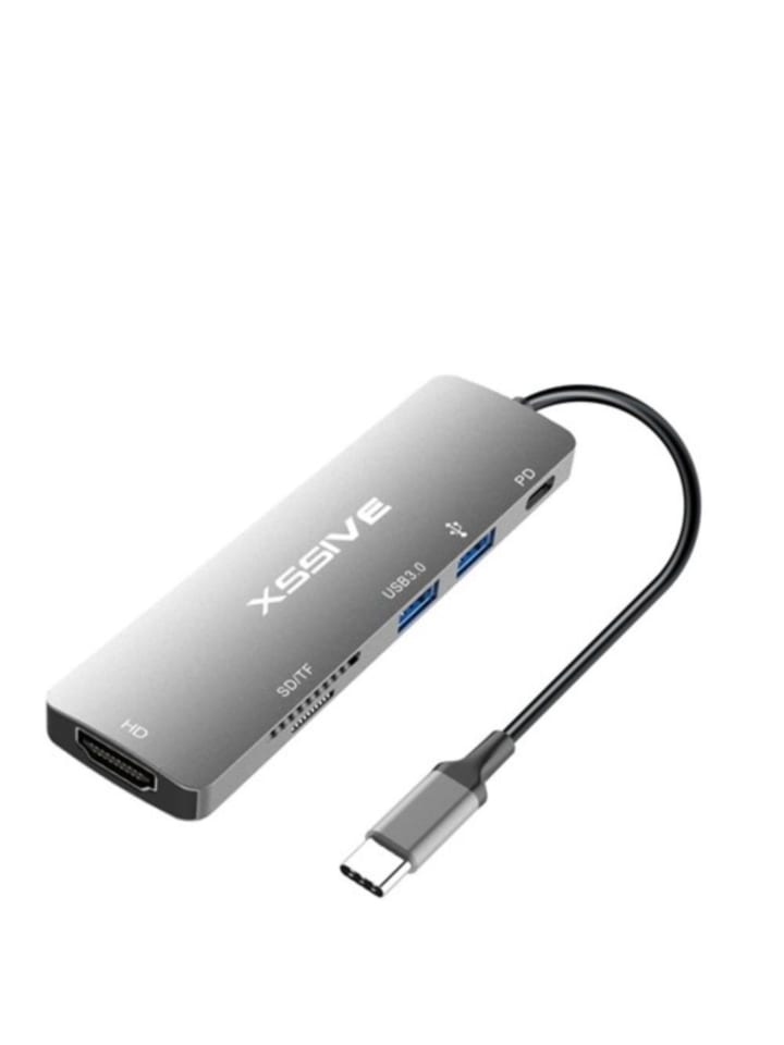 USB-C Pro Hub 6 in 1 Adapter Schlanker Multi-Port in Schwarz
