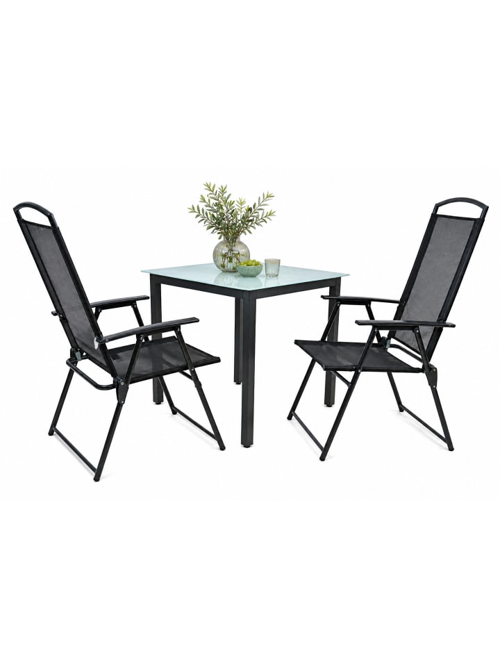 3-tlg Sitzgruppe Gartenmöbel Tisch Stühle Set 80M in Schwarz