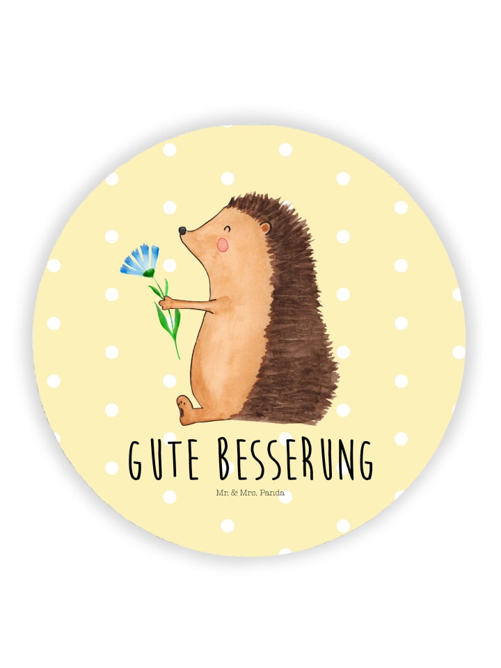 Magnet Igel Blumen mit Spruch in Gelb Pastell
