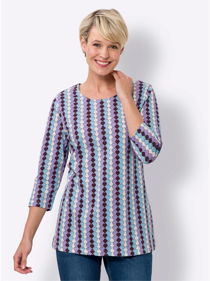 3/4-Arm-Shirt in lavendel-aqua-bedruckt