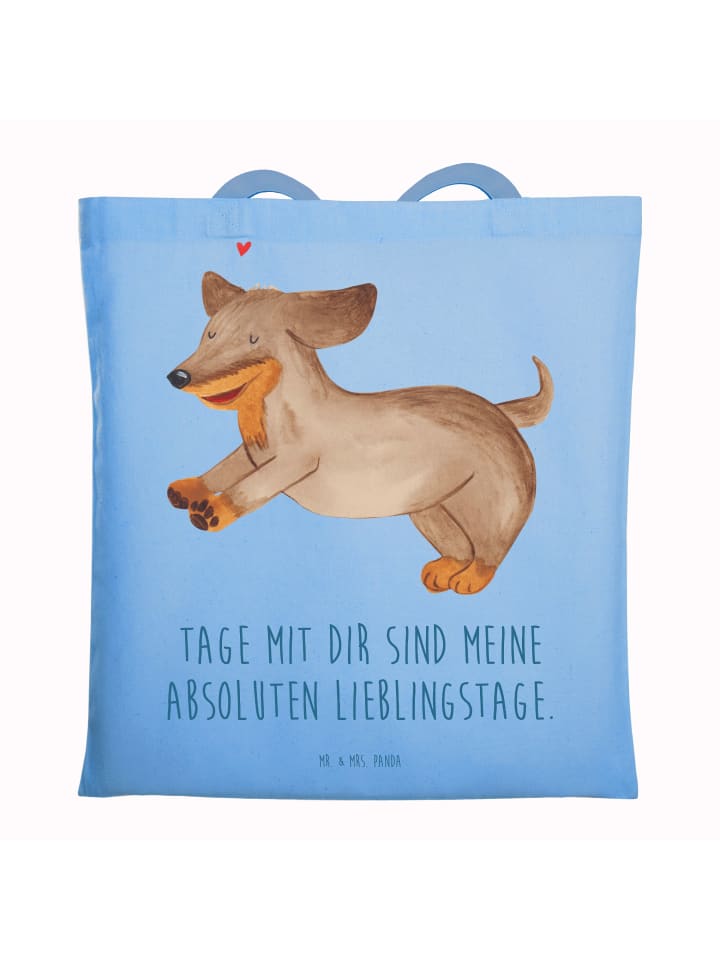 Jutetasche Hund Dackel mit Spruch in Sky Blue