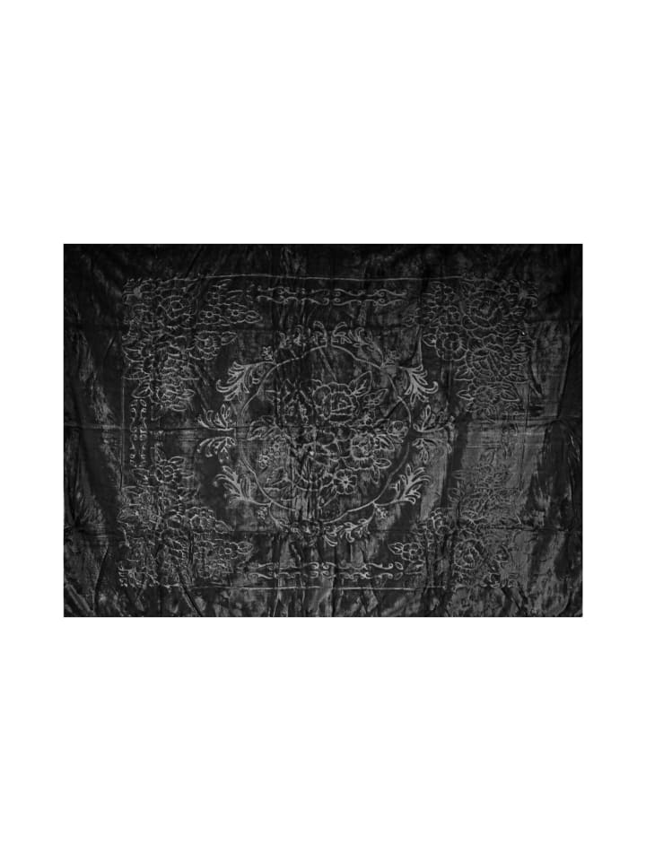 Almina Extra Weiche Wolldecke 160x220 cm 100% PES mit Blumen in Schwarz