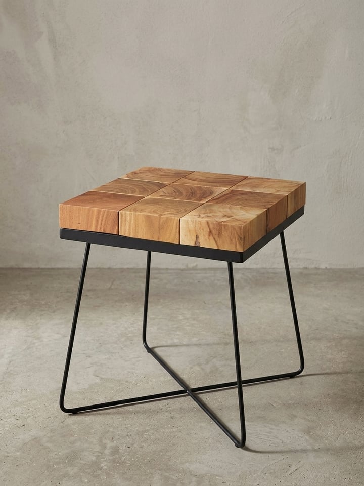 Beistelltisch | Akazie, 45x45x51cm, Metallgestell