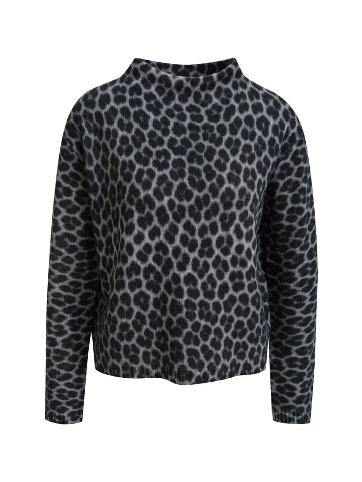 Printed Stand Collar Pullover in Grey Melange Print