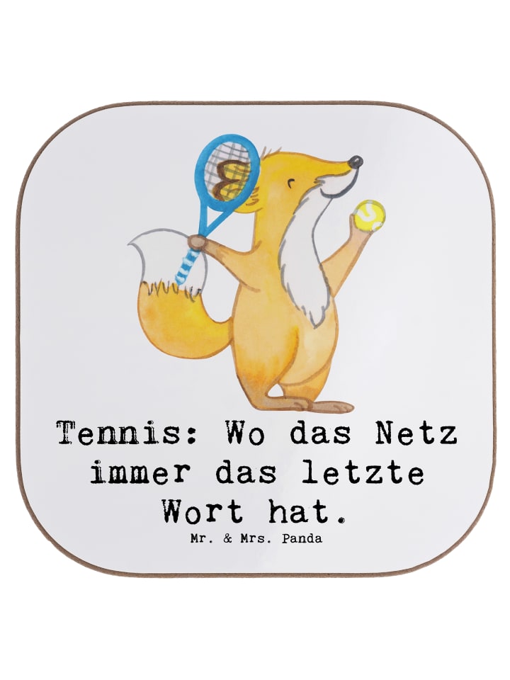 Glasuntersetzer Tennis Netz mit Spruch in Weiß
