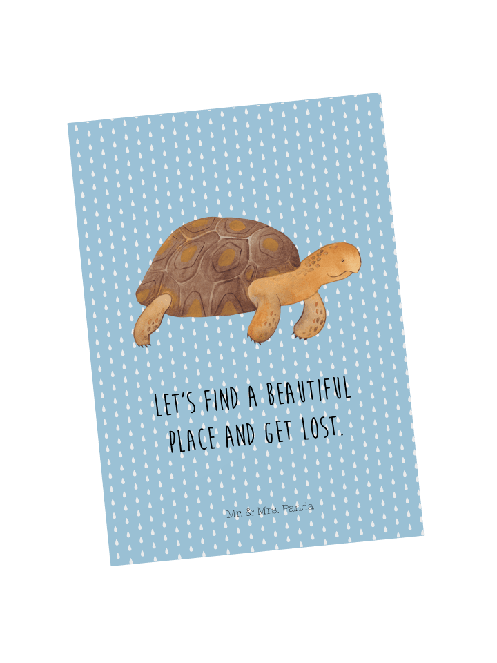 Postkarte Schildkröte MHerzieren mit Spruch in Blau Pastell