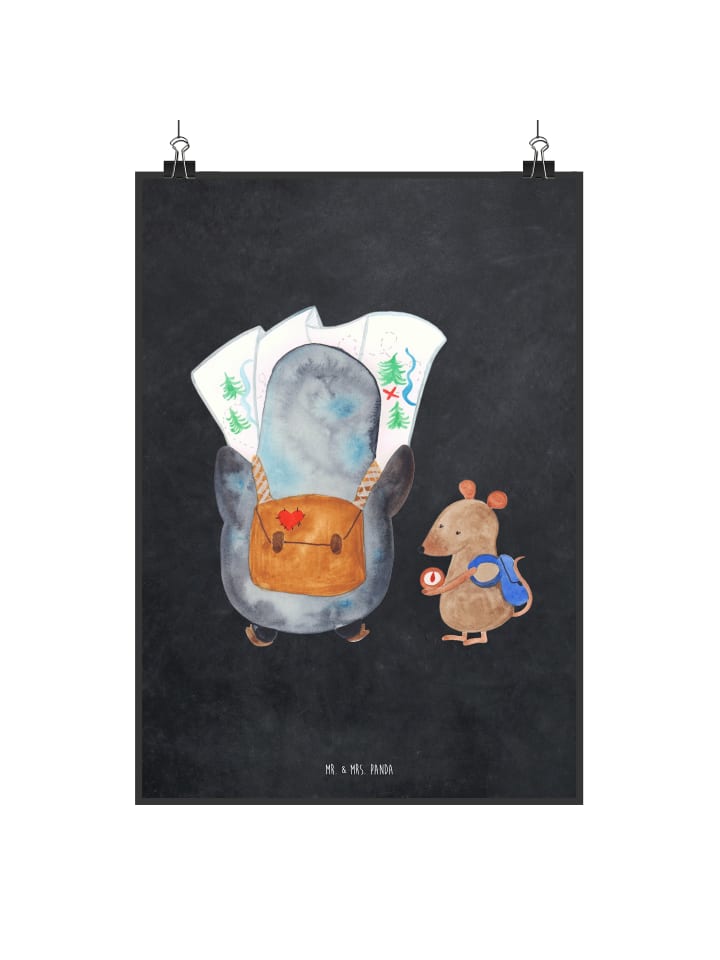 Print Pinguin & Maus Wanderer ohne Spruch in Kreidetafel
