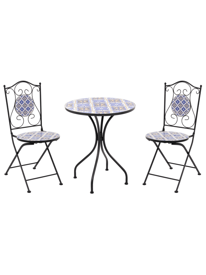 3-tlg Bistro Set SIPONTO in Weiß/Blau/Schwarz