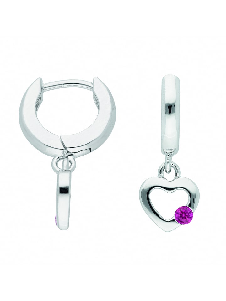 Damen 925 Silber Ohrringe / Creolen mit Zirkonia Ø 11,6 mm in pink