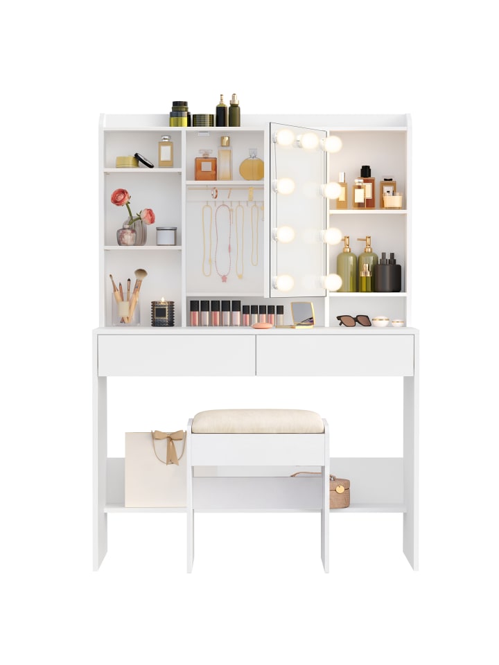 Schminktisch Kailyn in wolkenweiß - (B)90 x (H)144.7 x (T)40 cm