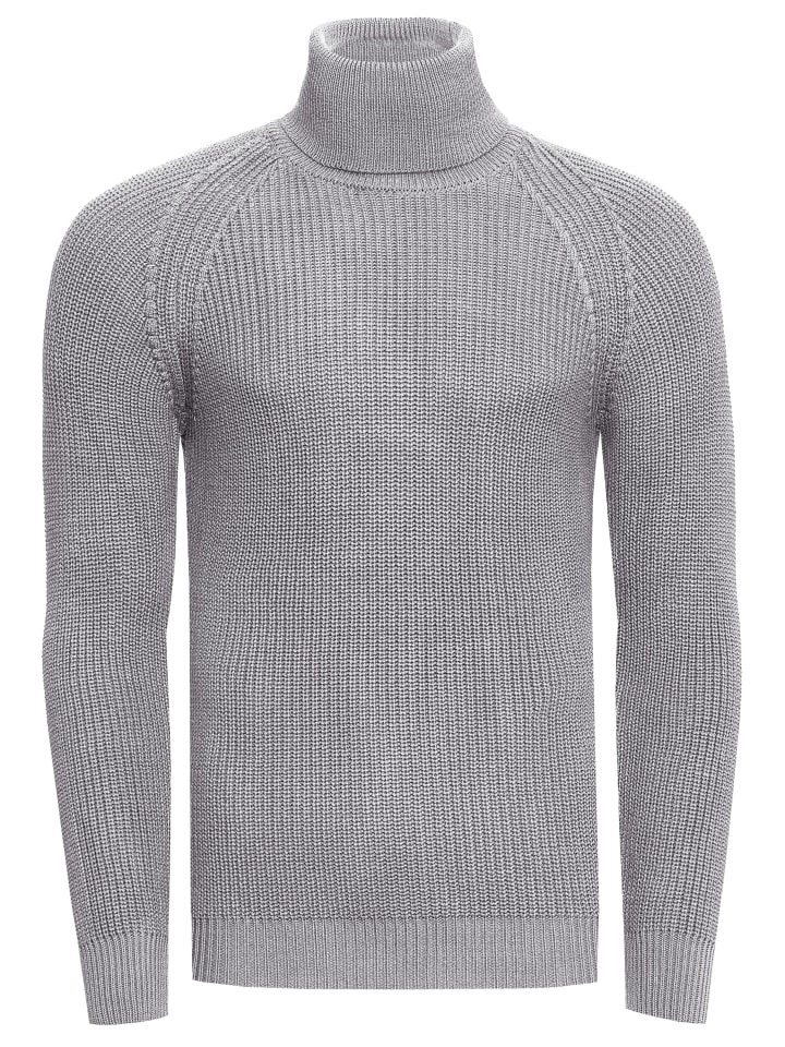 Grobstrick Slim Fit Rollkragen-Pullover in Grau