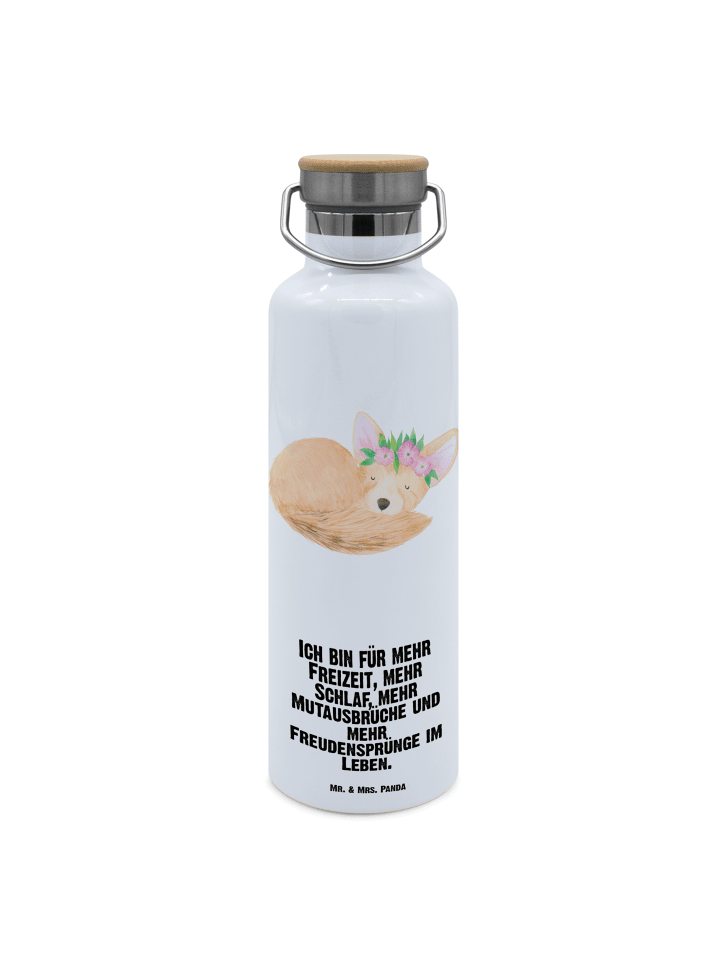 Trinkflasche Wüstenfuchs Blumen mit Spruch in Weiß
