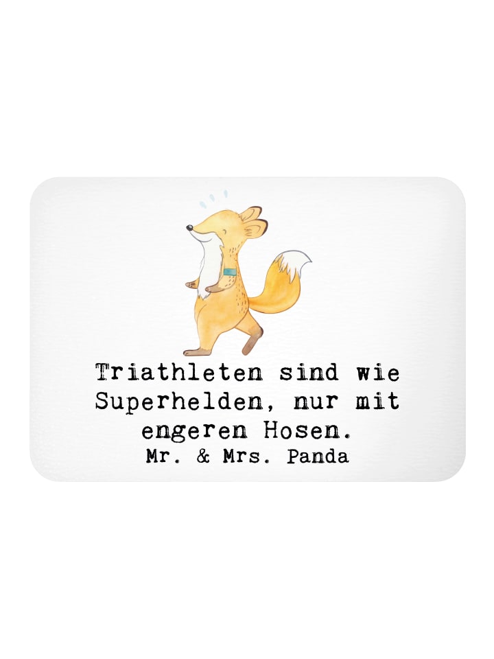 Kühlschrankmagnet Triathlon Superheld mit Spruch in Weiß