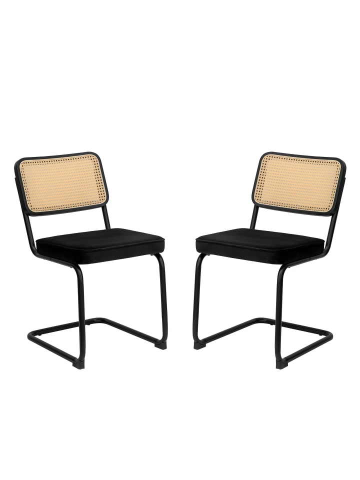 Esszimmerstuhl in Schwarz Rattan mit Chrombeinen 2er Set Mid Century