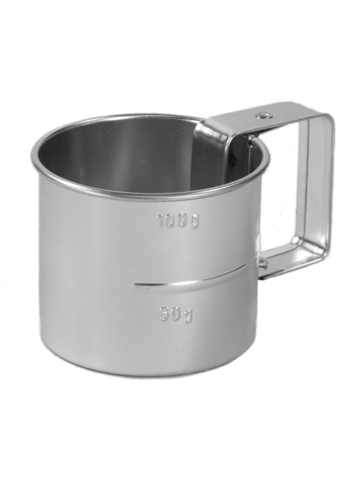 Mehlsieb mit Drehgriff in silber