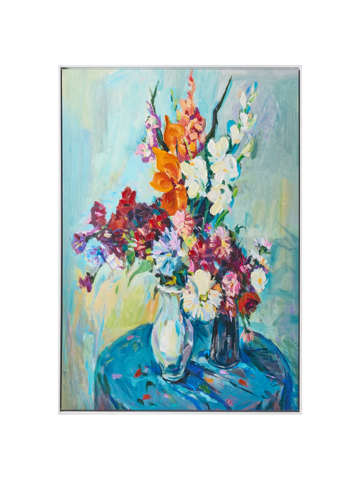 Wandbild mit Rahmen KINSALE in Blau/Rosa/Orange - (W) 72 x (H) 103 x (L) 4 cm