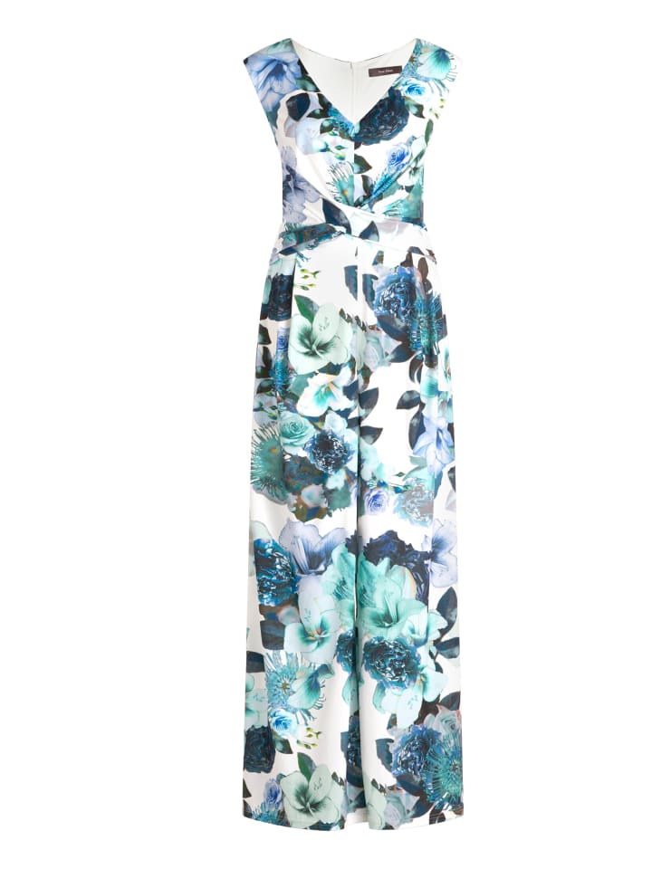 Jumpsuit mit Raffung in Green/White