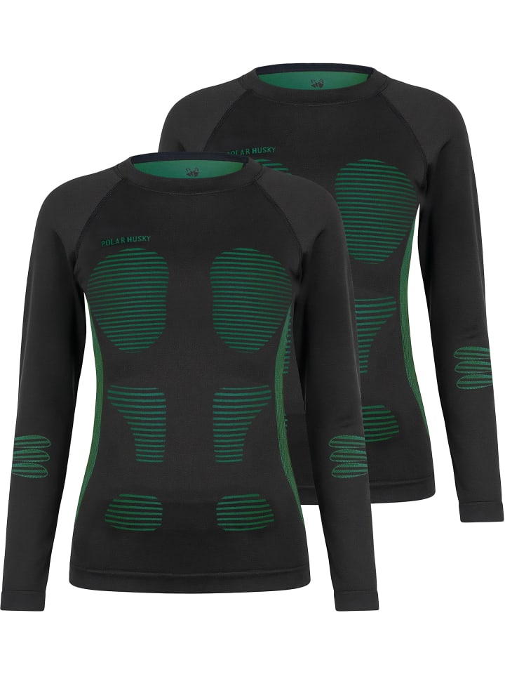 2 x Thermooberteil Langarm Shirt Skiunterwäsche für Damen in Grün