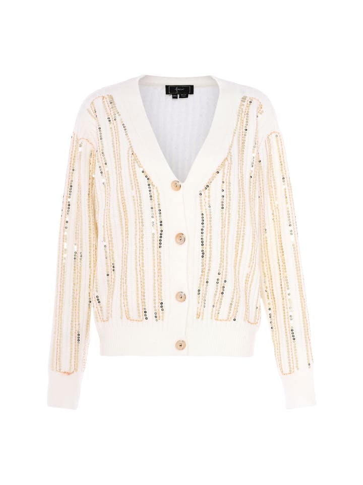 Damen Strickjacke Mit Pailletten in WOLLWEISS