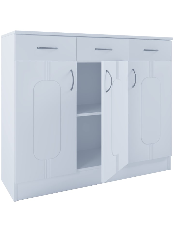 Holz Kommode Sideboard Anrichte Balia 3 Drehtüren in Weiß