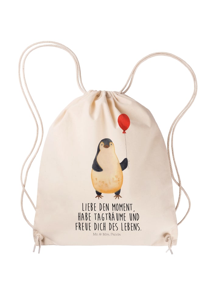 Stoffbeutel Pinguin Luftballon mit Spruch in Creme