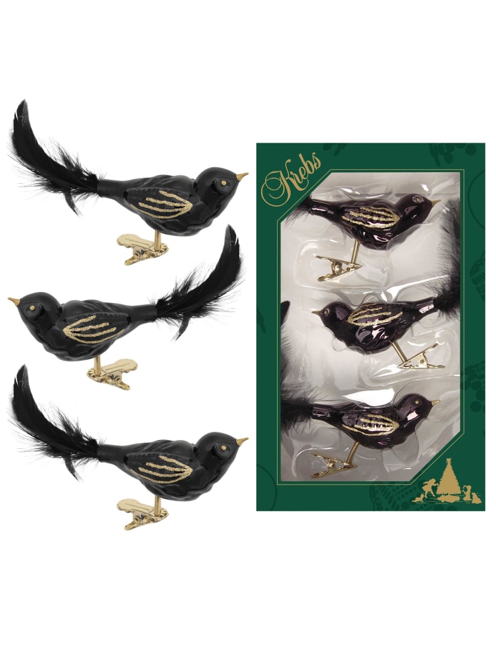 3er-Set: Baumschmuck-Vögel in Schwarz
