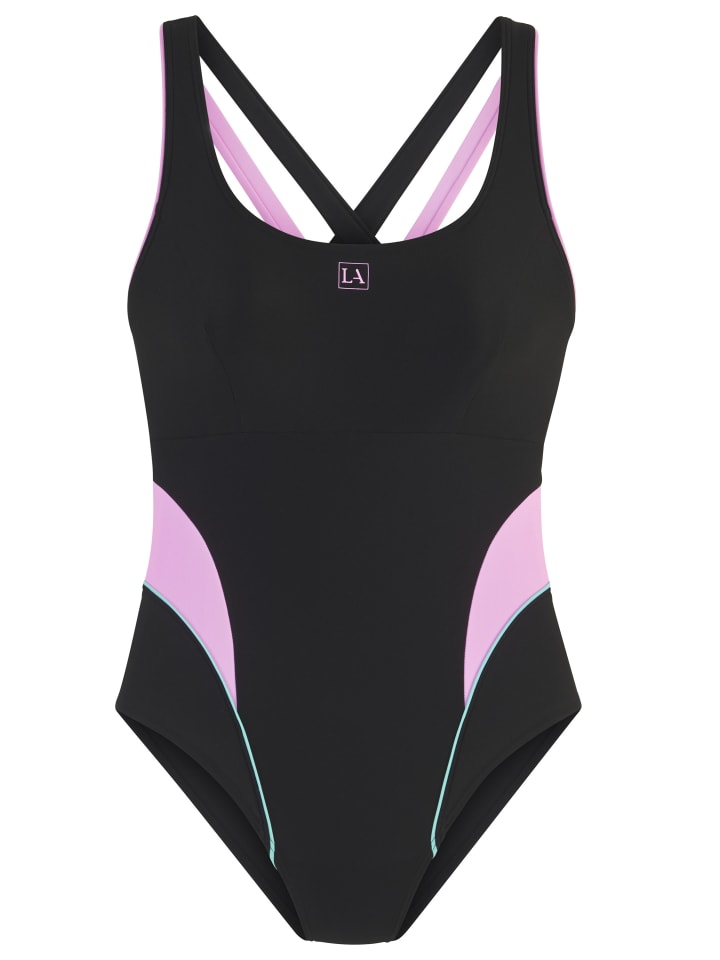 Badeanzug in schwarz-rosa