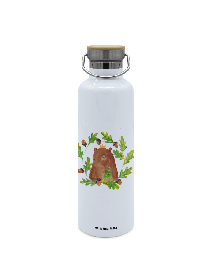 Trinkflasche Edelstahl Bär König ohne Spruch in Weiß
