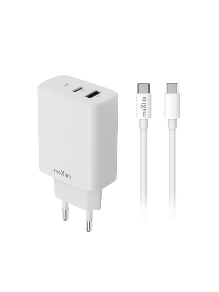 Maxlife MXTC-10-20AC PD QC Ladegerät 1x USB-C 1x USB 20W weiß + USB-C