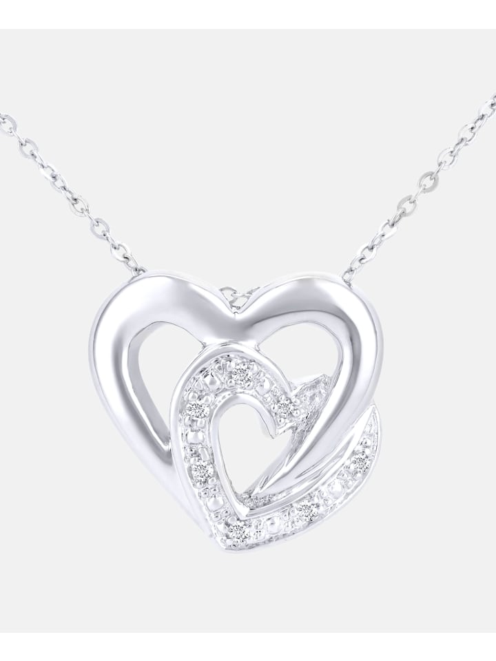 Halskette mit Anhänger aus 375 Weißgold mit Diamant Herz-Design