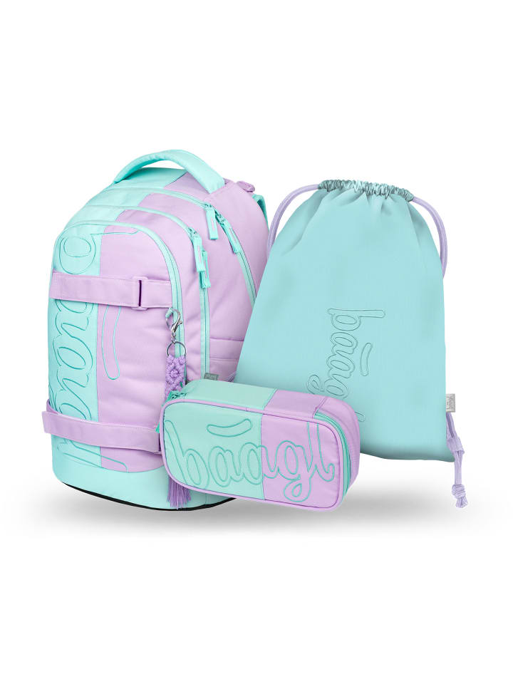 3-tlg. Set: Schulrucksack Skate max in Violett Sweet