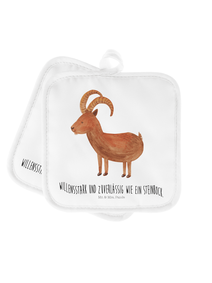 Topflappen Sternzeichen Steinbock mit Spruch in Weiß