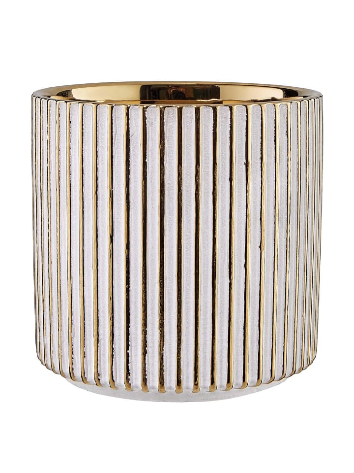 Butlers Blumentopf GOLDIE Streifen in Weiß / Gold