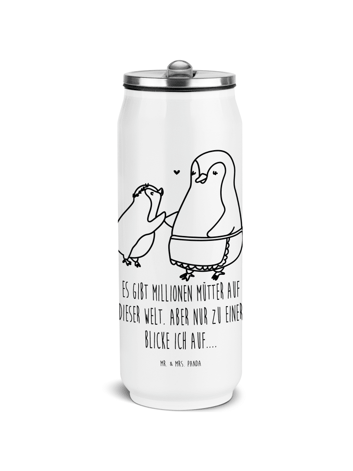 Isolierbecher Pinguin mit Kind mit Spruch in Weiß
