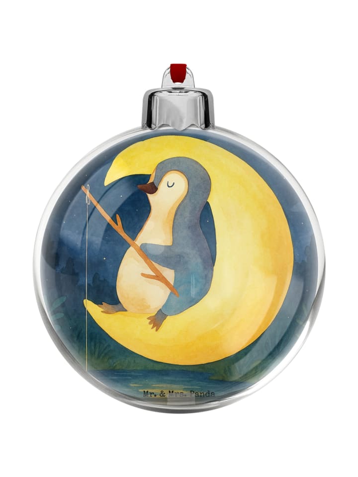 Christbaumkugel Pinguin Mond Design ohne Spruch in Weiß