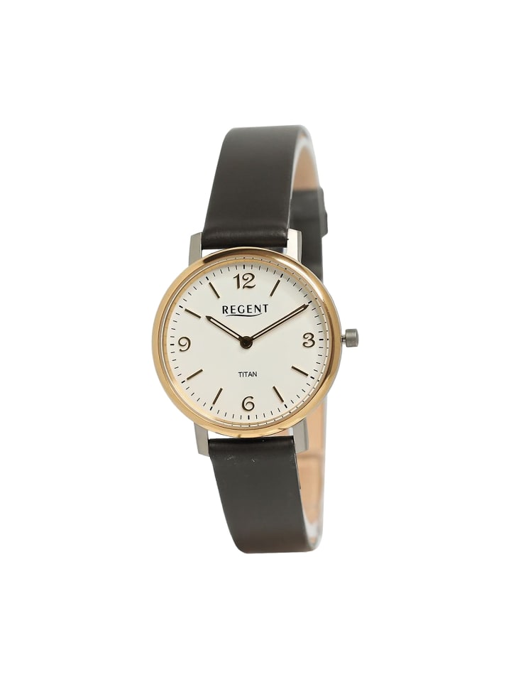 Armbanduhr-Analog schwarz mittel (ca. 31mm) Regent Lederarmband