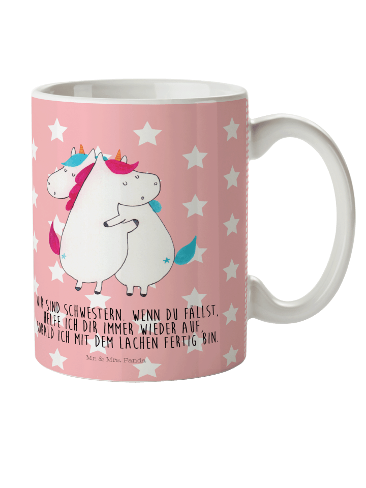 Kindertasse Einhörner Umarmen mit Spruch in Rot Pastell