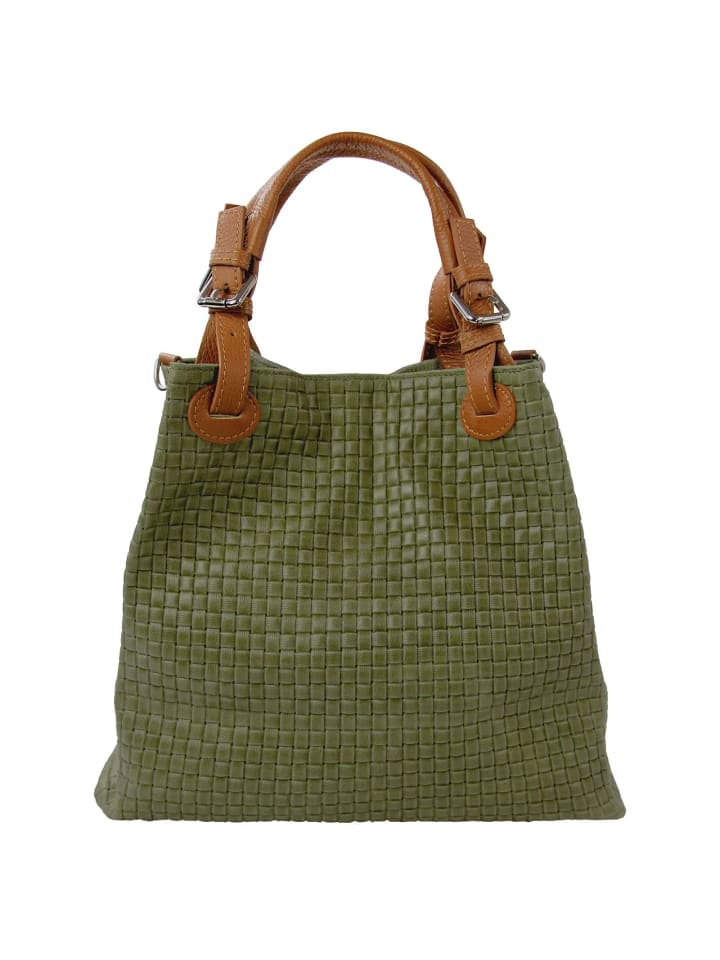 Toscanto Handtasche, Umhängetasche Leder olivgrün ca. 31cm